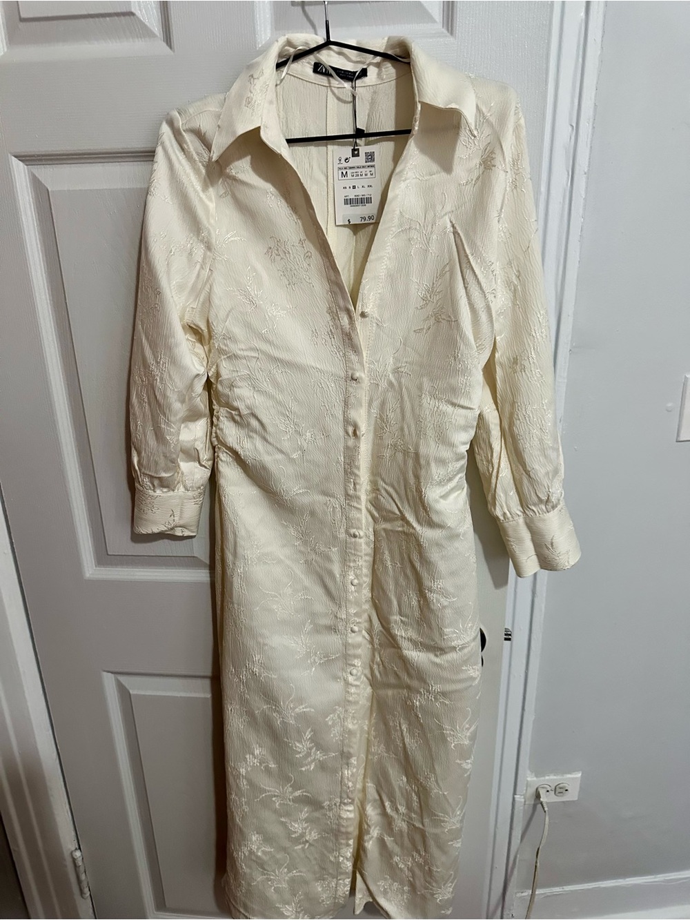 Zara Cream Button-Front Midi Shirt Dress